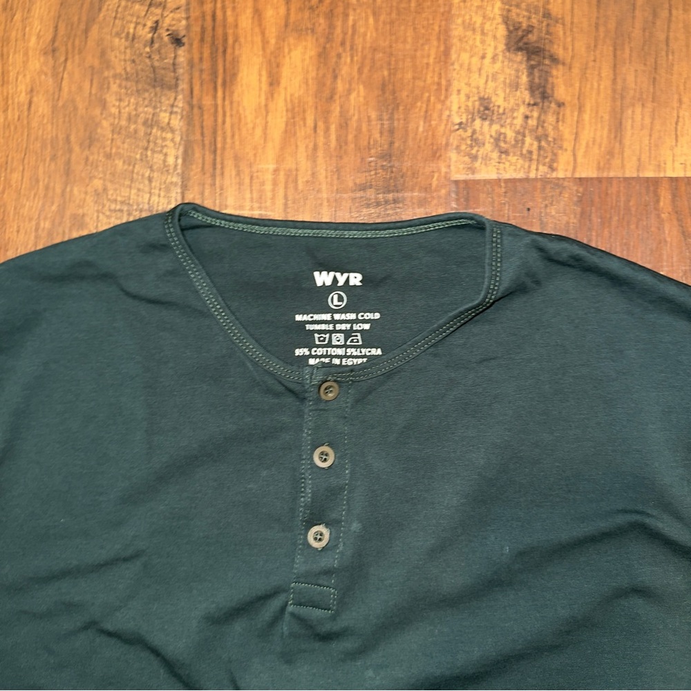 Green Long Sleeve Tee with Classic Henley Design